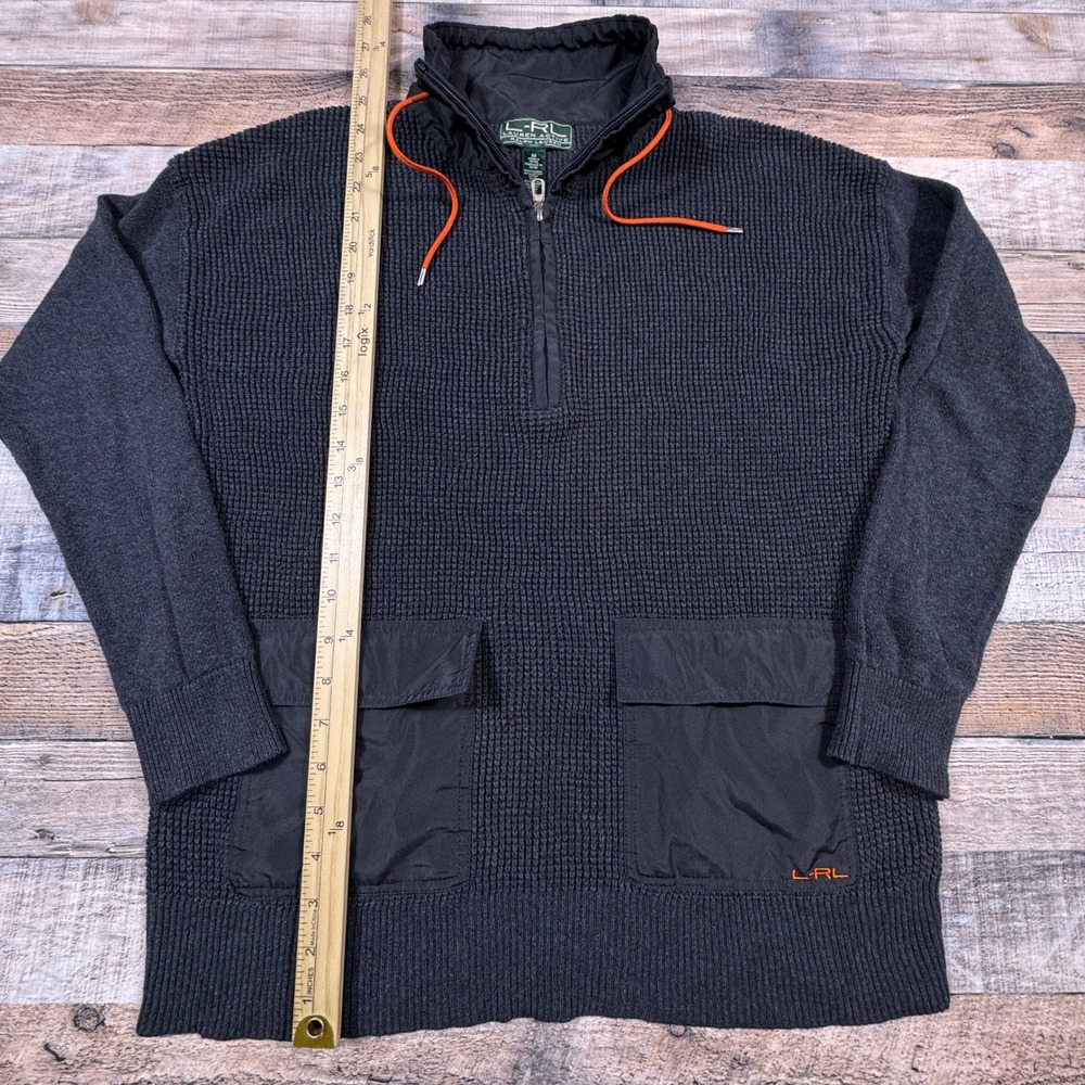 Lauren Ralph Lauren Women Sweater Quarter Zip Charcoal Gray M Waffle Knit Cargo‎ - Picture 5 of 6
